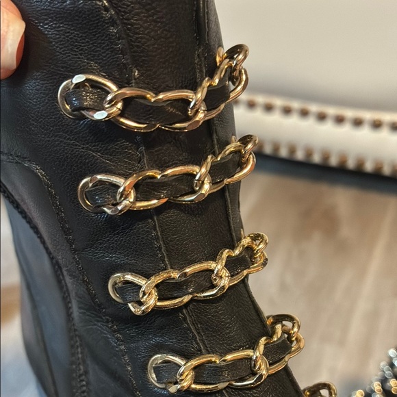 CECELIA NEW YORK Black and Gold Combat Boots with Rugged Design - Picture 6 of 9